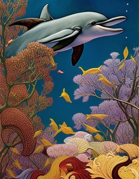 Dolphin in Golden Age Illustration Style