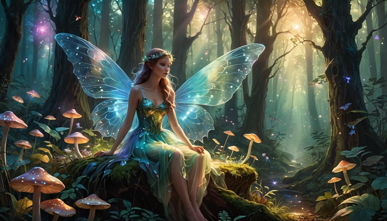 Fantasy Fairy in Mystical Glowing Forest