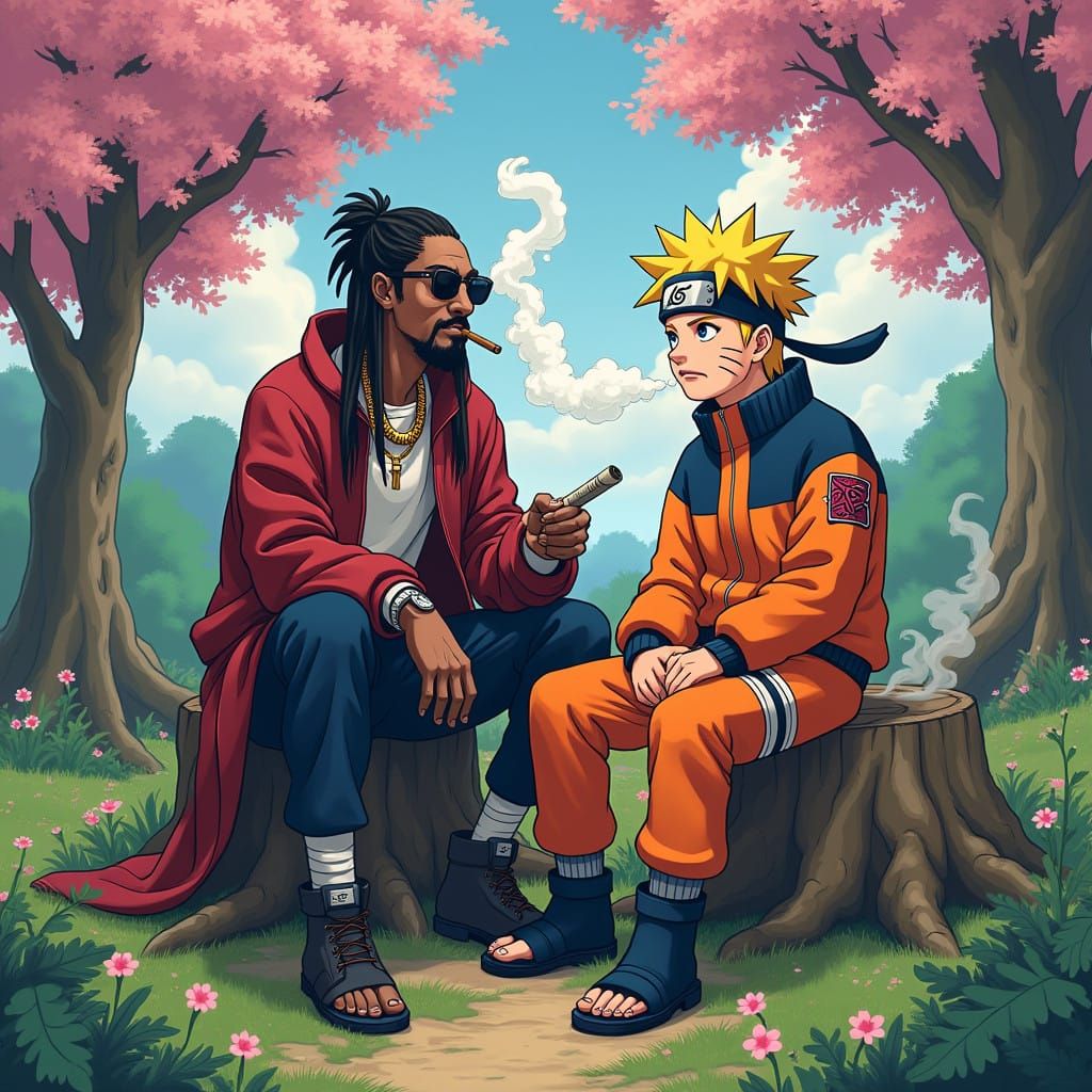Snoop Dogg Meets Naruto in Vibrant Hidden Leaf Village