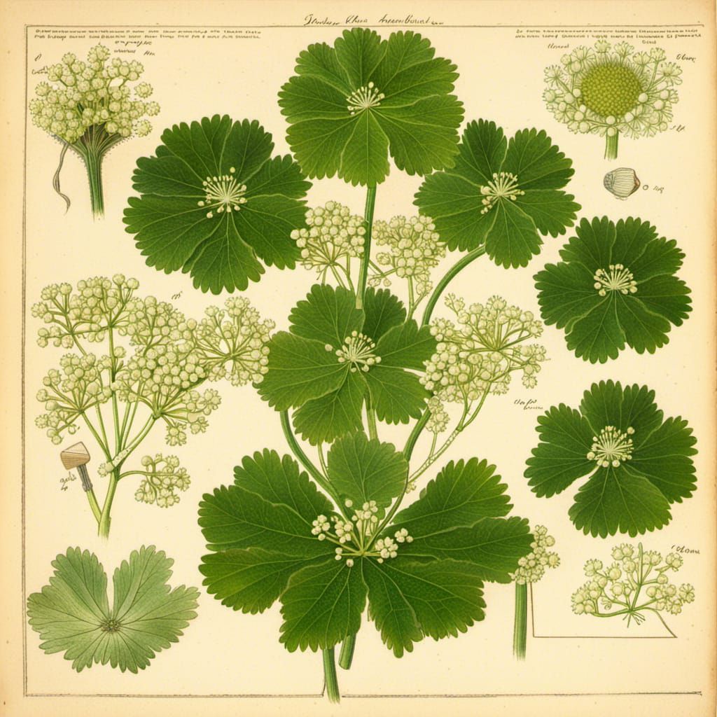 Detailed Botanical Illustration of Lady's Mantle Blossom