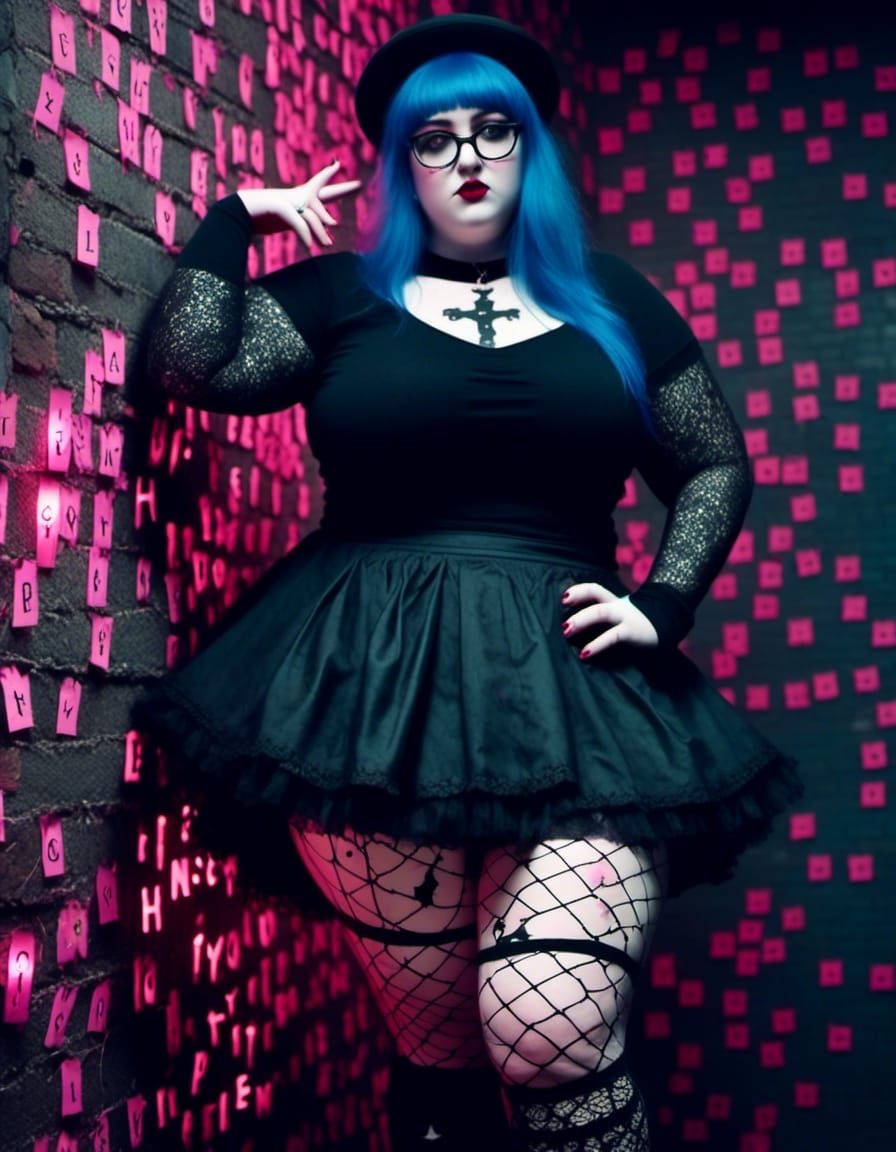 full-figured goth girl in fishnets