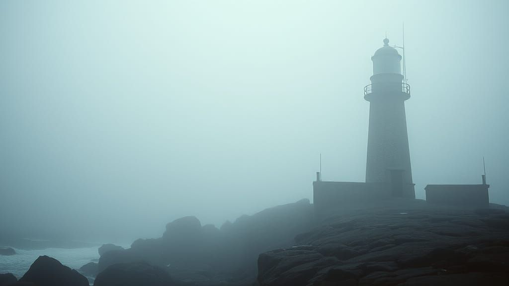 Melancholic Lighthouse in Vintage Film Noir Style