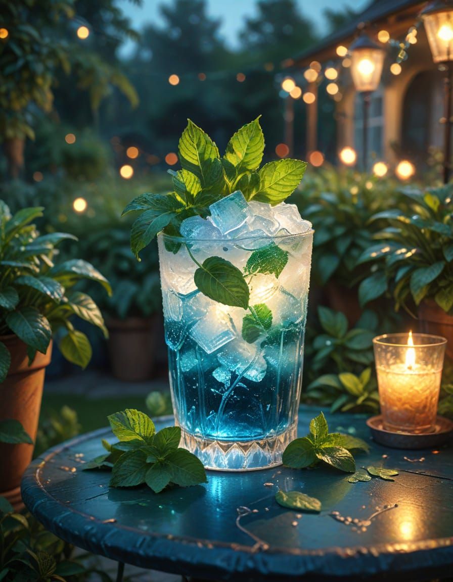 Mint Julep in Garden, Vibrant Oil Painting