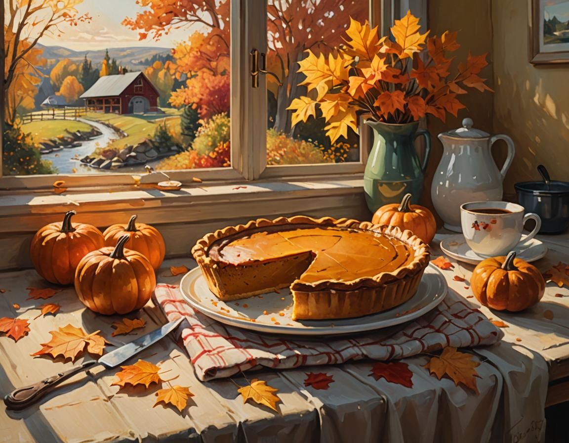 Cozy Autumn Still Life: Pumpkin Pie in Golden Light