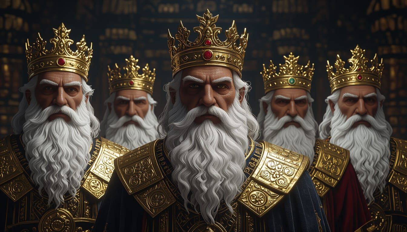 Ten Ancient Kings in Babylonian Attire, Golden Regalia