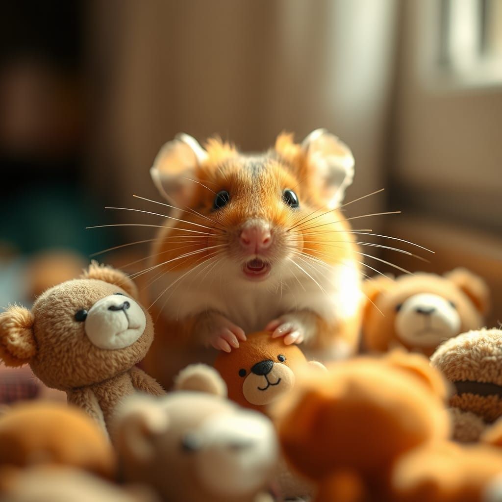 Hamster's Tender Playtime with Stuffed Animals