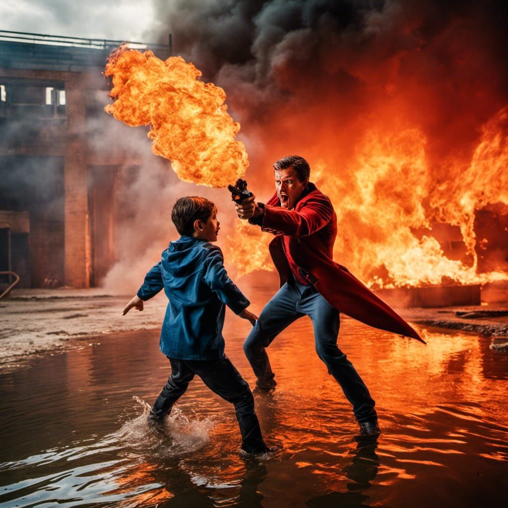 Superhero Saves Boy from Burning Building with Water