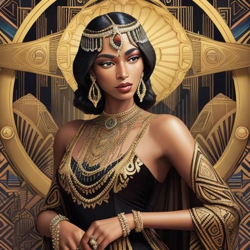 Glamorous Art Deco Flapper in Vibrant Geometric Setting