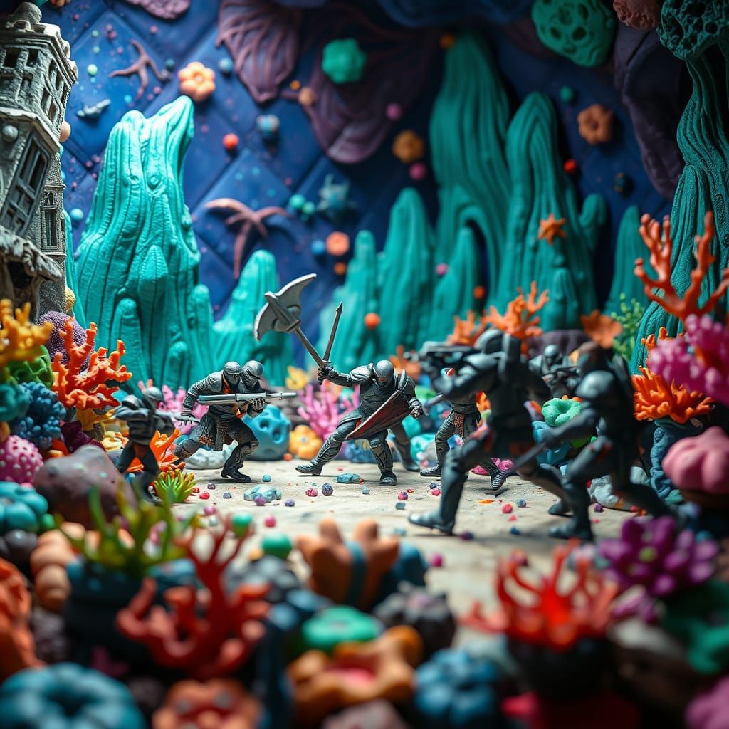 Claymation Underwater Battle in a Whimsical Style