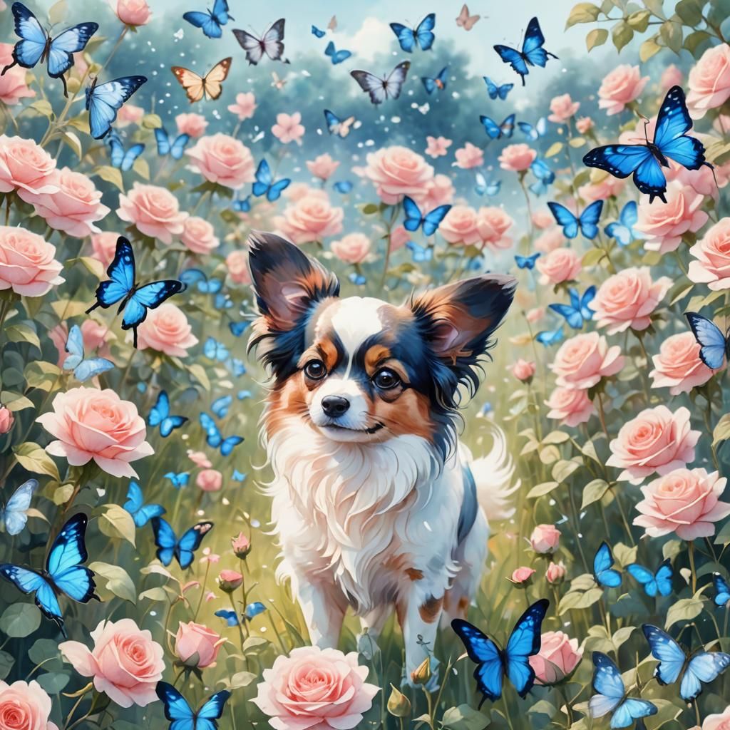 Anime Papillon in Rose Garden with Butterflies