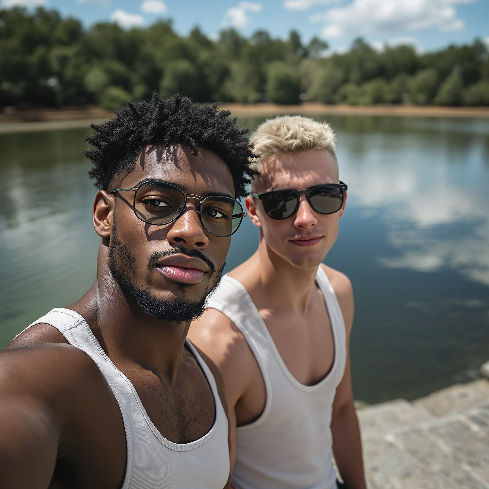 Cinematic Nighttime Selfie of Two Young Men in Georgia