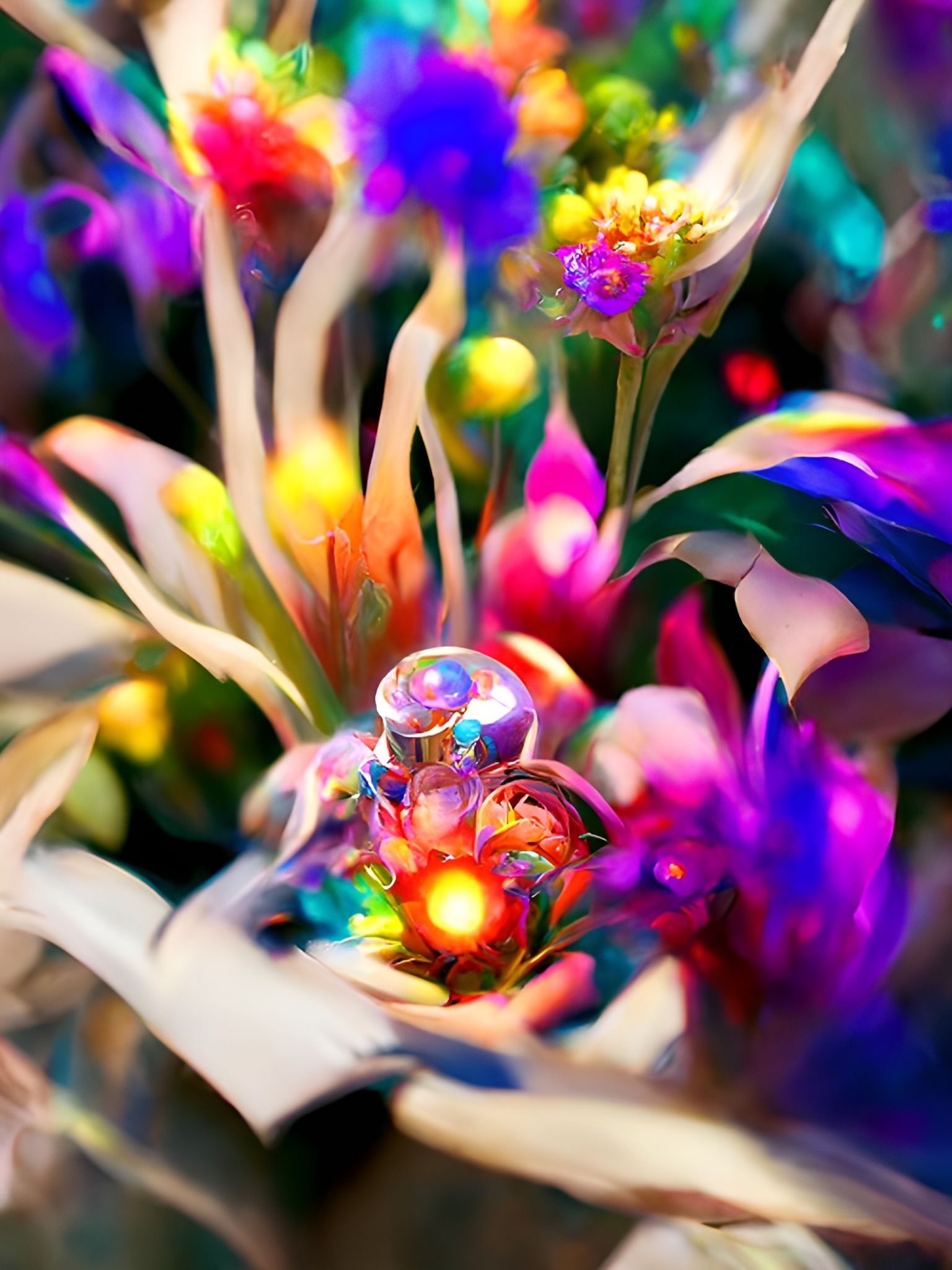 Glowing Magical Flower Bouquet in Kinetic Pointillism