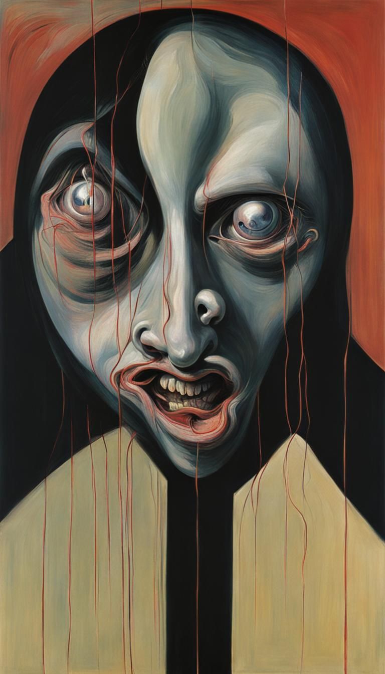 Distorted Figure Expressing Fear, in an Expressionist Style