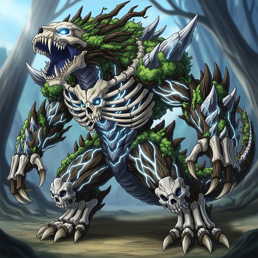 Manga Style Skullmuk Creature: Earth, Plant, and Fossil Fusi...