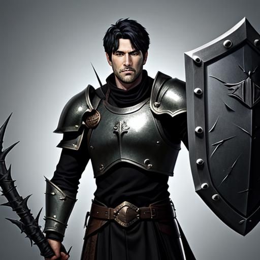 D&D Paladin with Warhammer and Thorn Shield