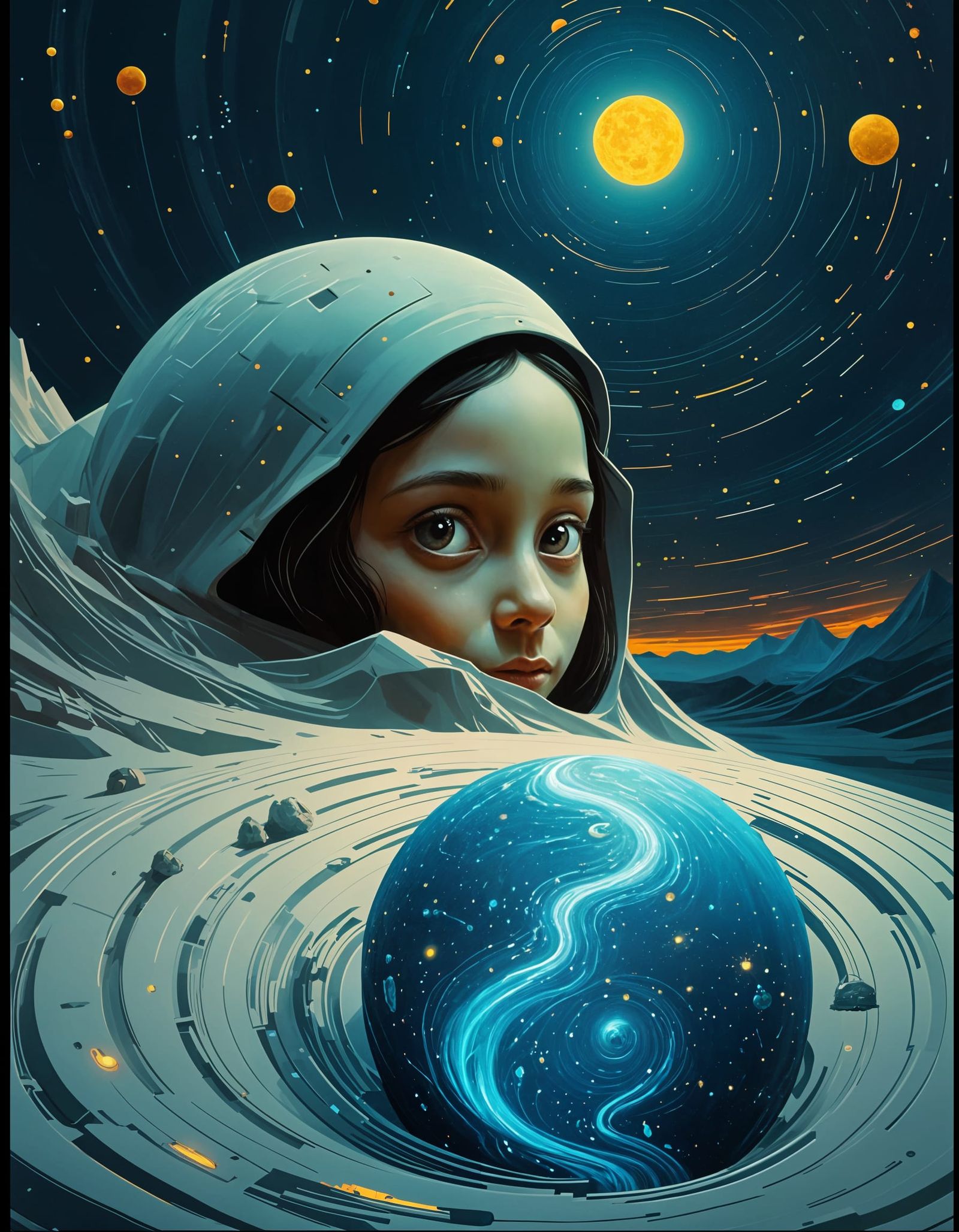 Cosmic Mona Lisa Oversees Celestial Library