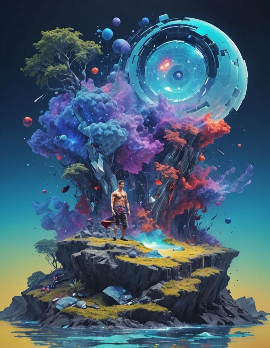 Neofuturistic Shirtless Male Fashion in Surrealist Style