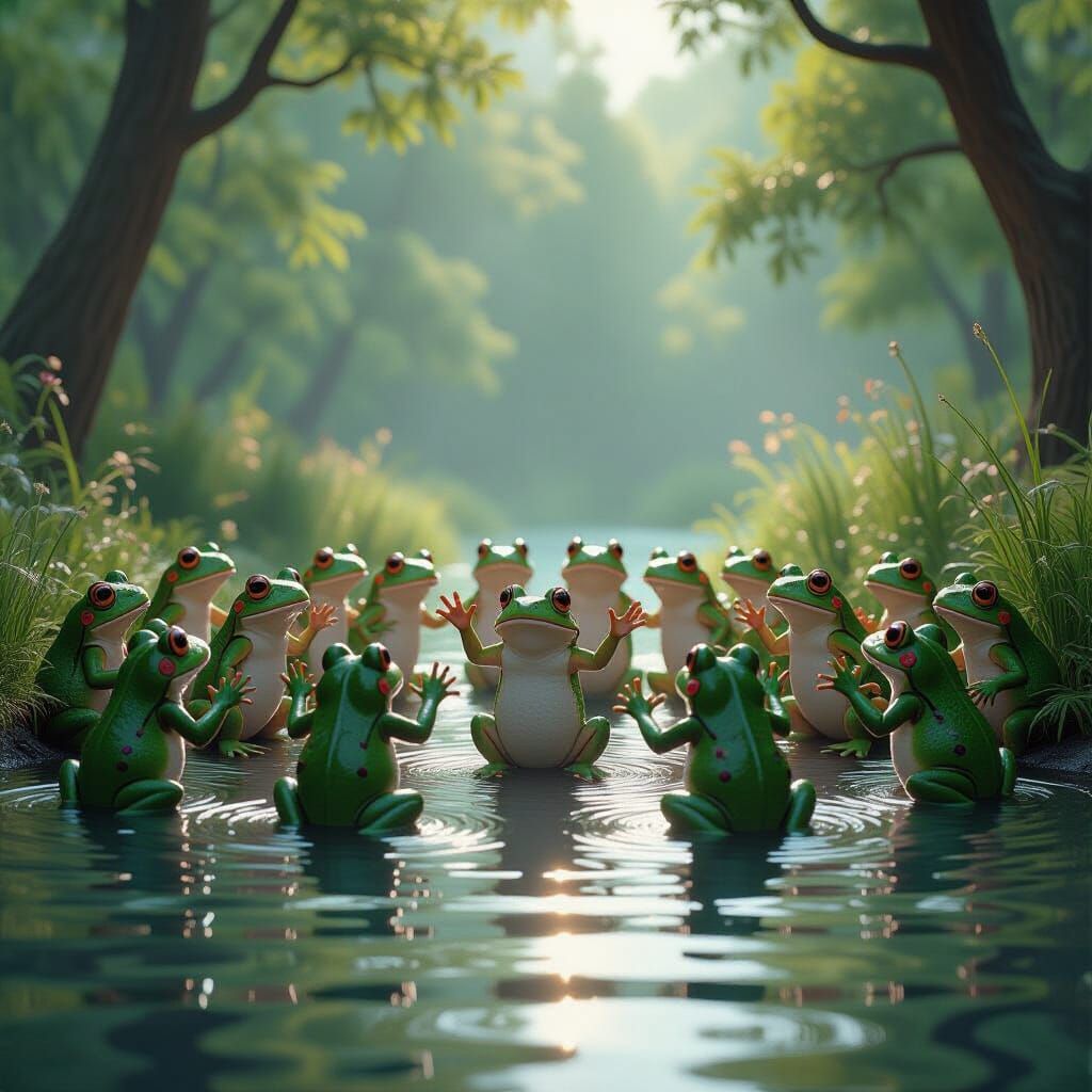 Frogs Dancing by a Pond: Digital Matte Painting