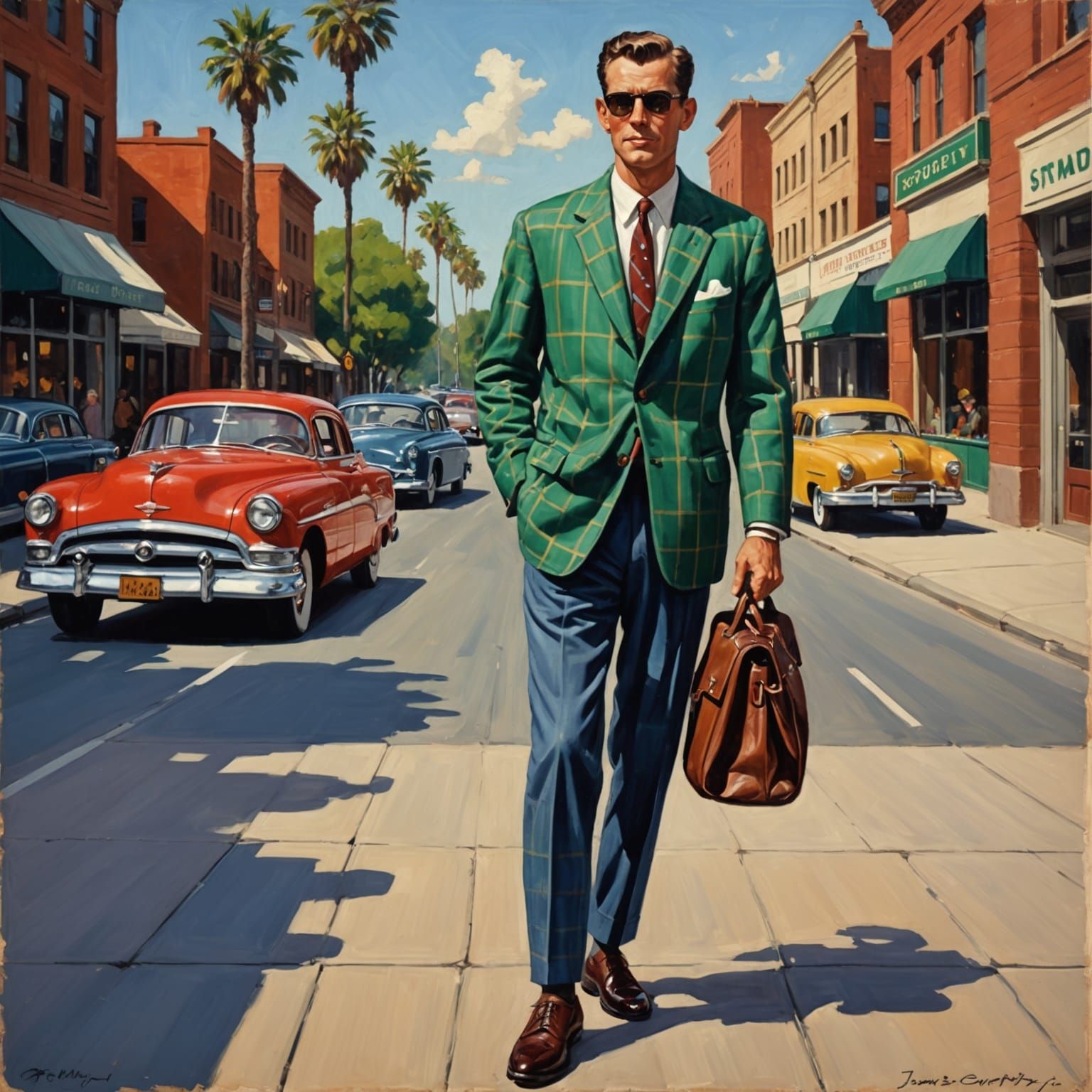 1950s Fashion: Man in Plaid, Gurney-Style Oil Painting