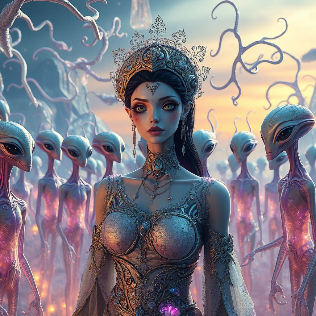Ethereal Encounter: Human Meets Celestial Beings in Whimsica...
