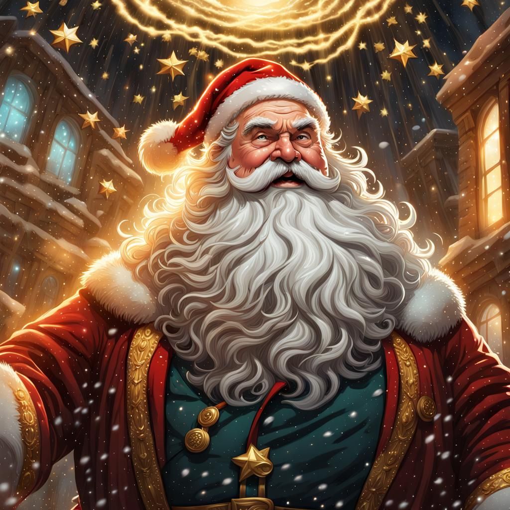 Jolly Santa Claus Surrounded by Gold Stars