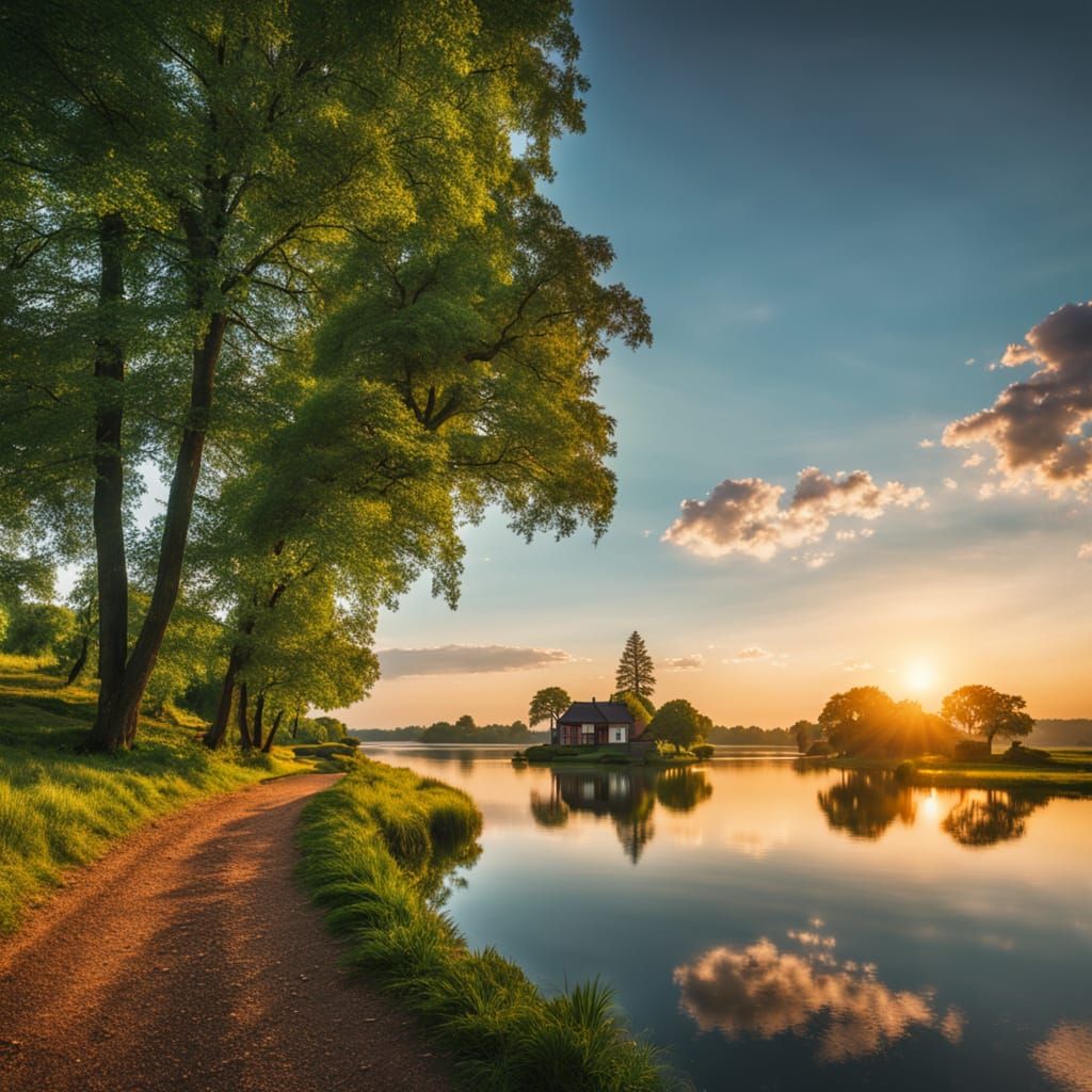 Golden Hour Lake Reflection: Landscape Photography