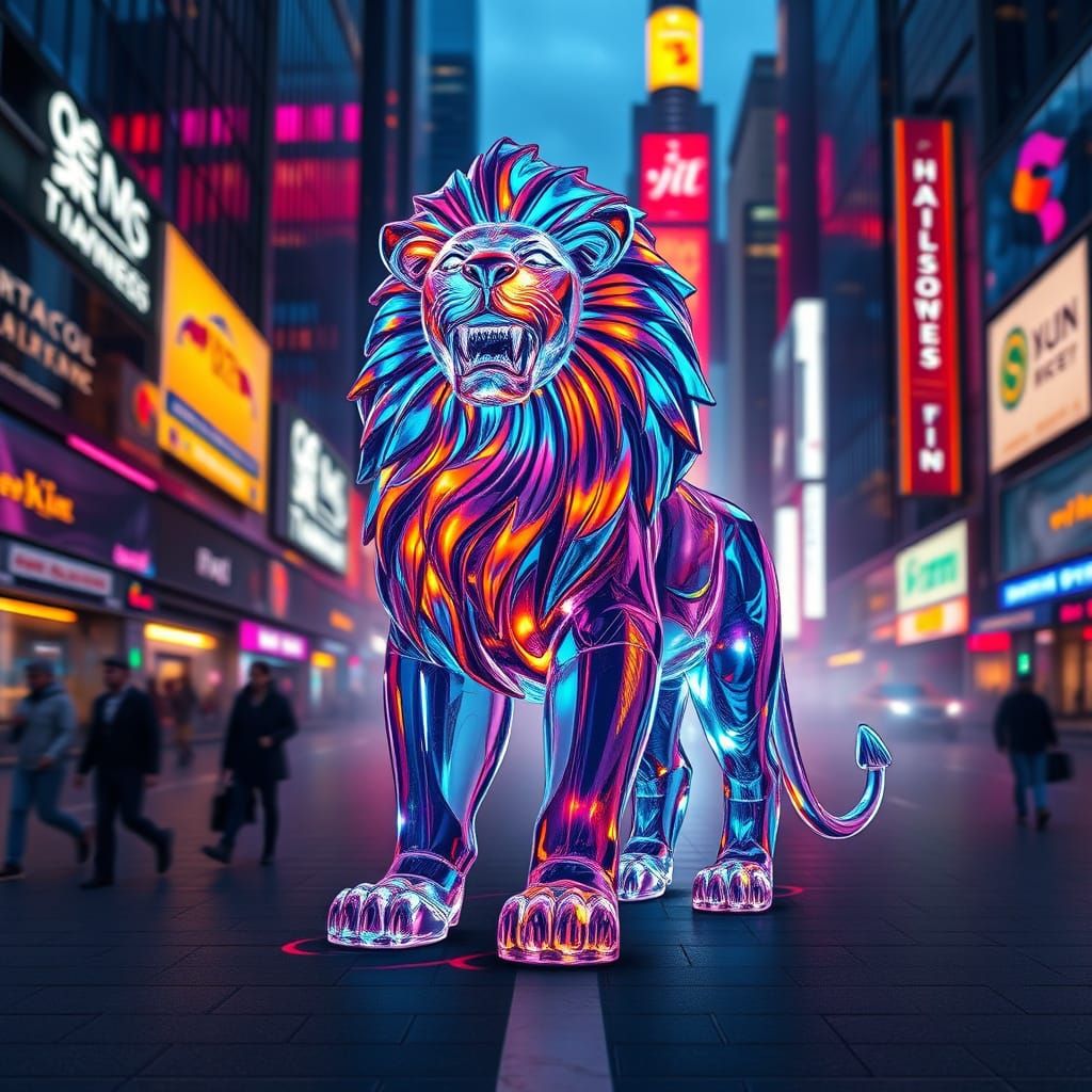 Crystal Lion Guardian of Neon City