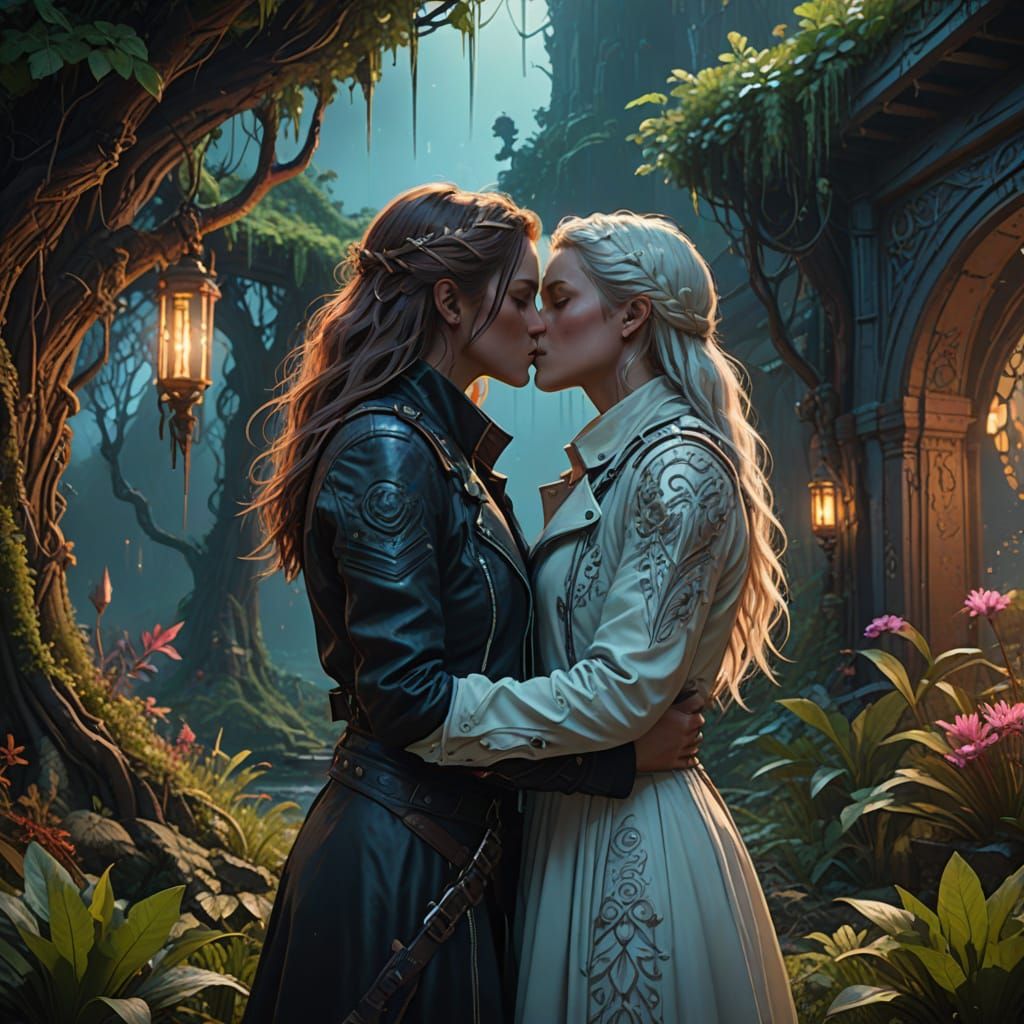 Tender Moment in a Dreamlike Landscape