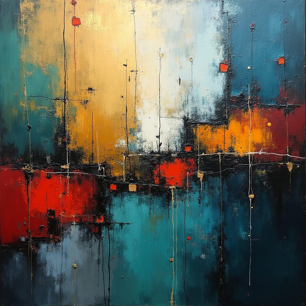 Dynamic Abstract Art Piece in Bold Brushstrokes and Geometri...