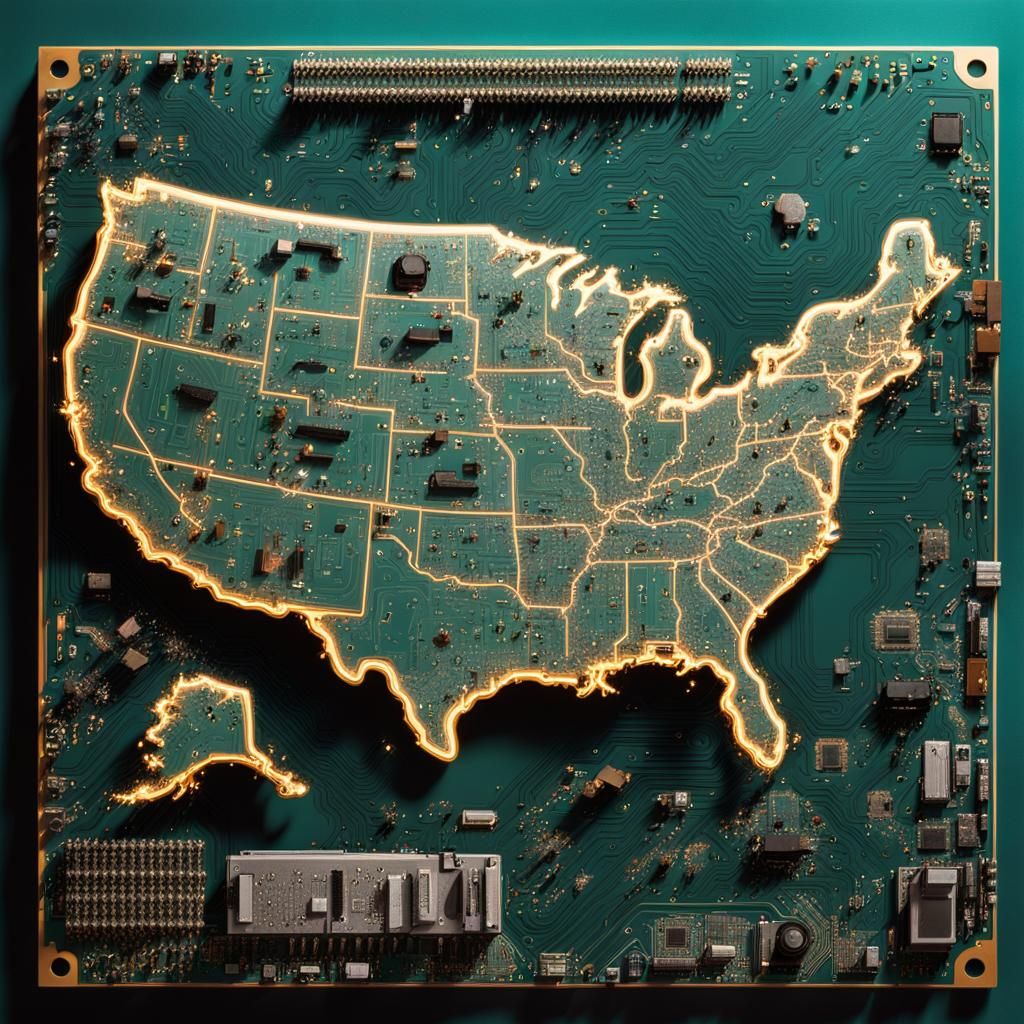 United States Map Made of Circuit Board