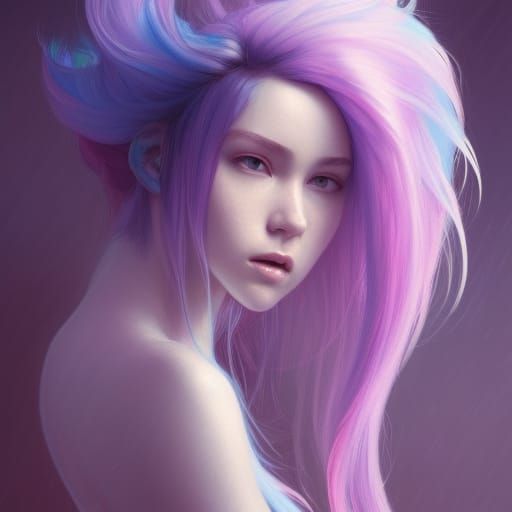 Cotton Candy Girl Portrait in Art Nouveau Style