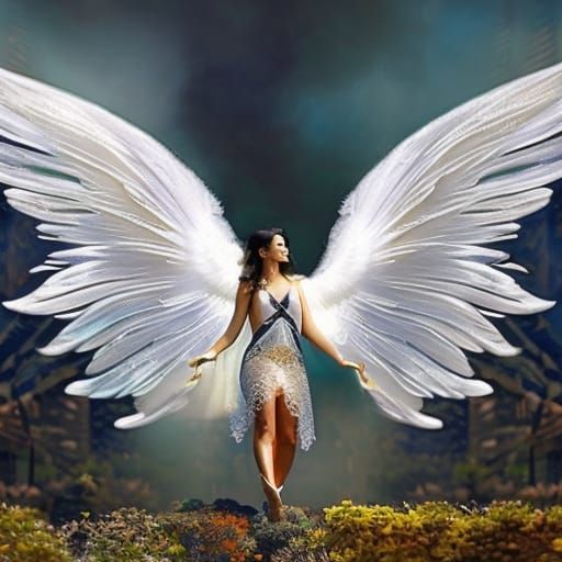 Ethereal Angel in Dreamy, Colorful Mixed Media