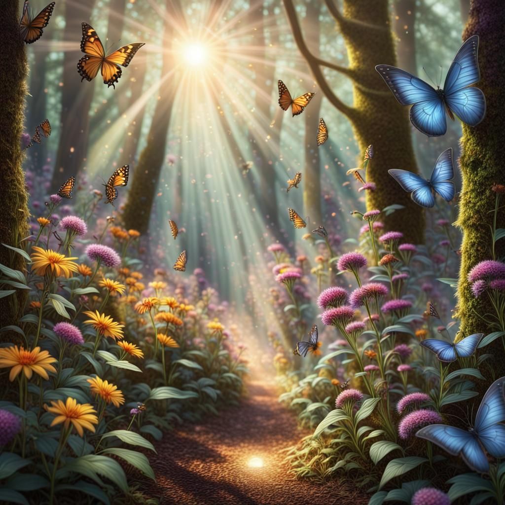 Hyperrealistic Magical Butterfly Forest Concept Art