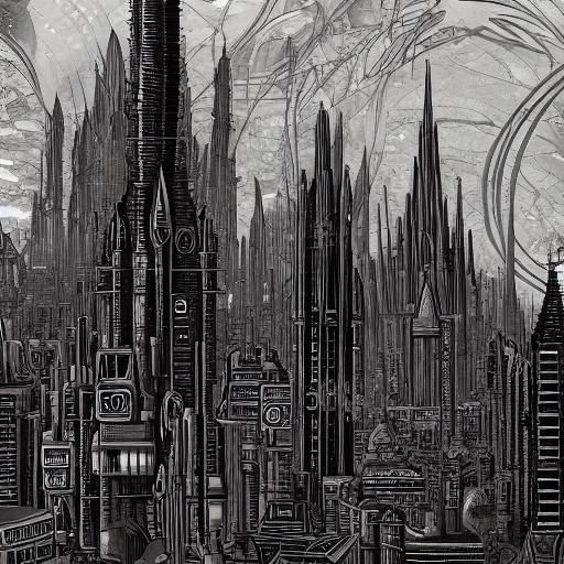 Sci-Fi Cityscape in Gothic Art Style