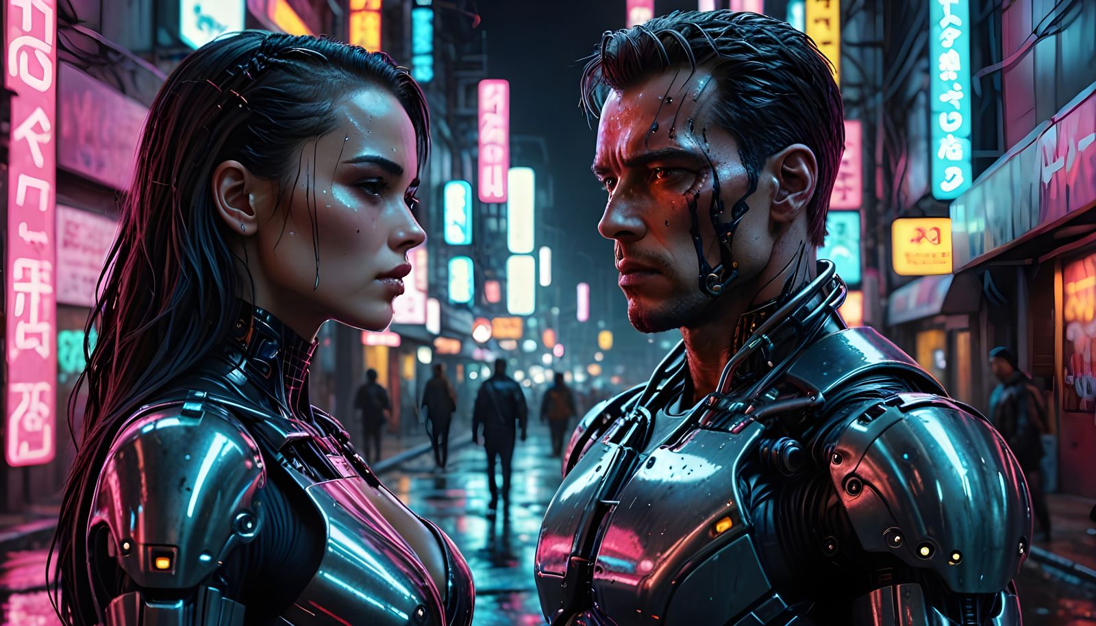 Realistic Neon Terminator Girl: Cyberpunk Portrait