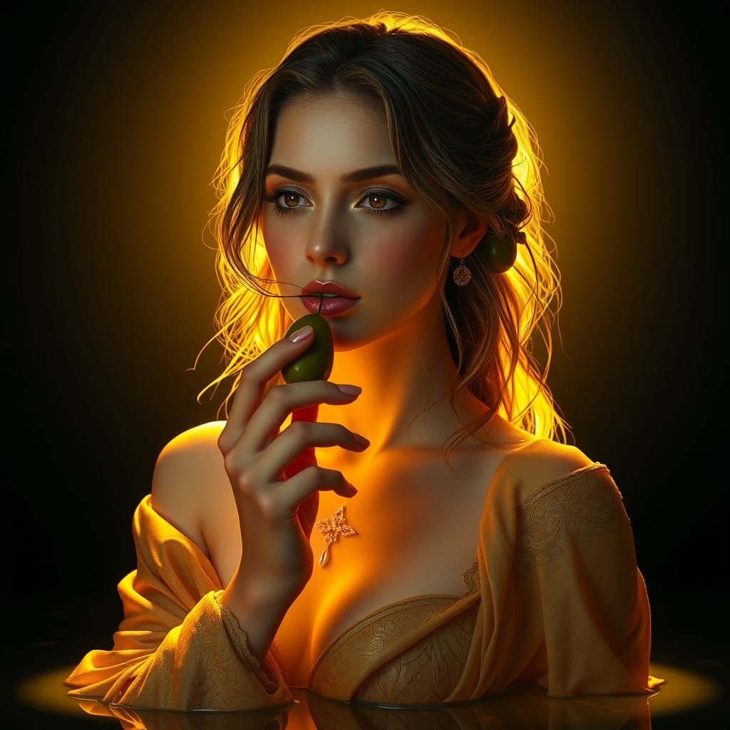 Olive Oil Goddess in Art Nouveau Style