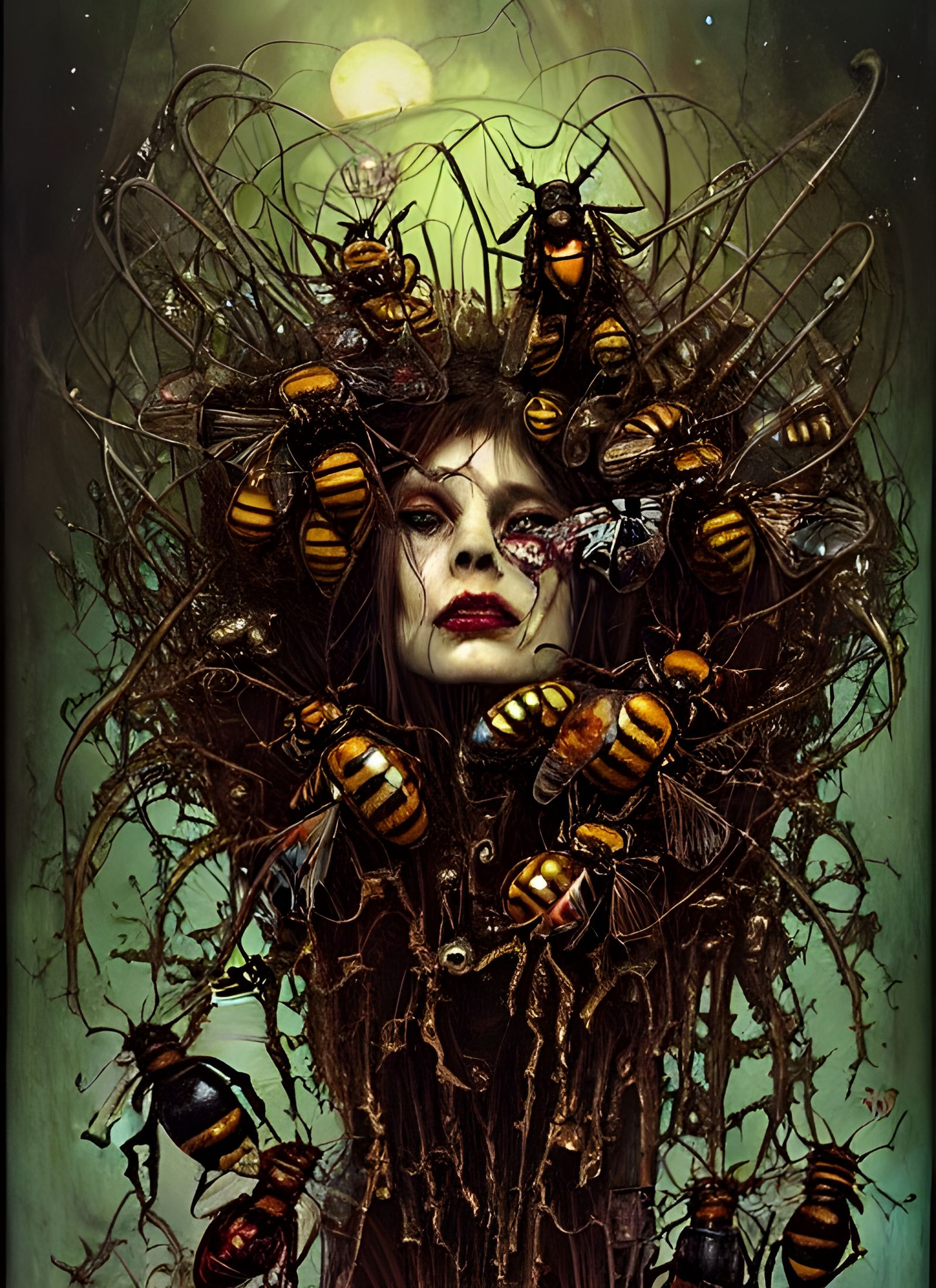 Rotting Skeletal Bee Queen with Dripping Honey