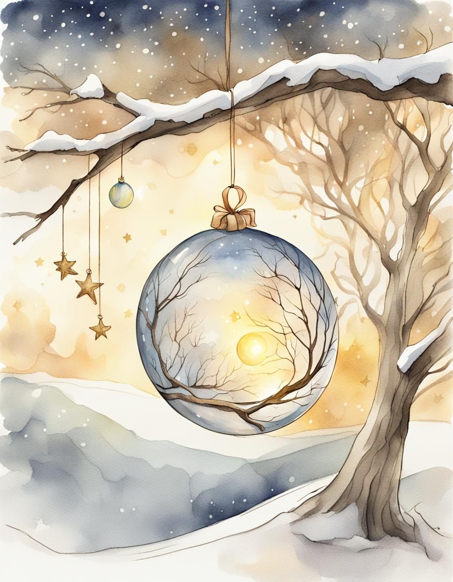 Whimsical Winter Solstice Blessing Ball in Delicate Line and...