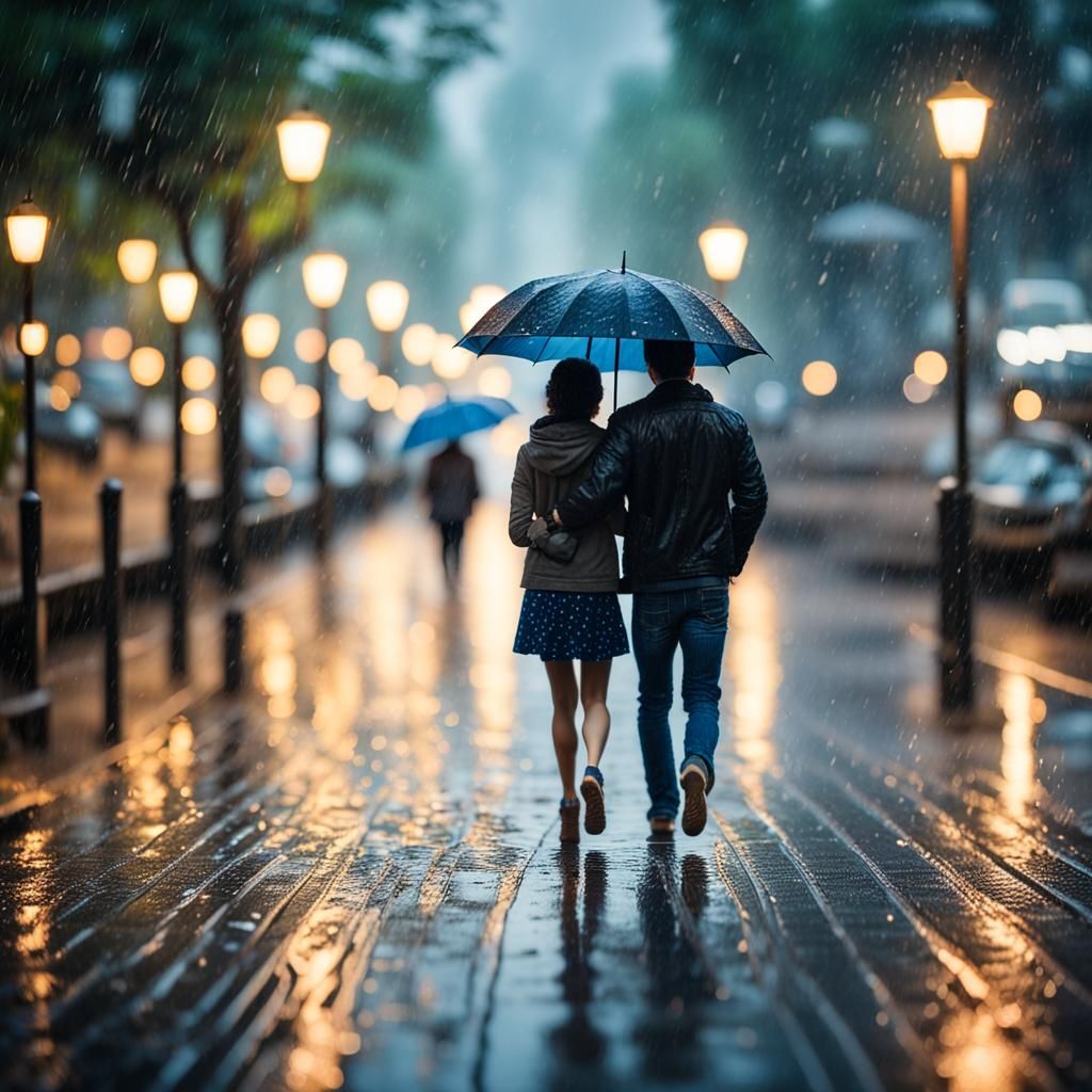 Romantic Rain Walk: Professional Photography with Bokeh