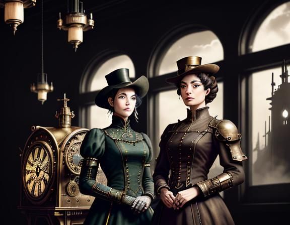 Steampunk Twins Inside Time Machine: Digital Matte Painting