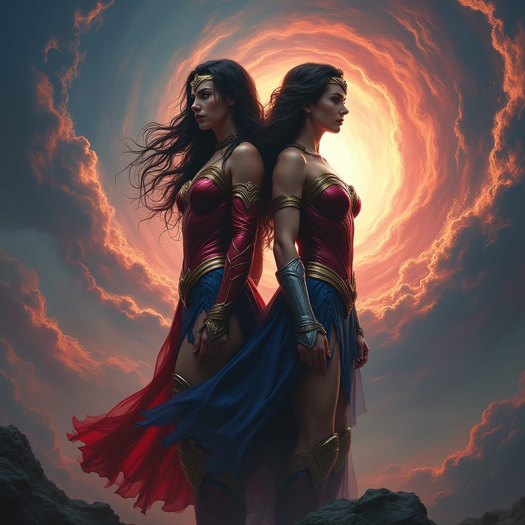 Scarlet Witch and Wonder Woman in Epic Fantasy Concept Art