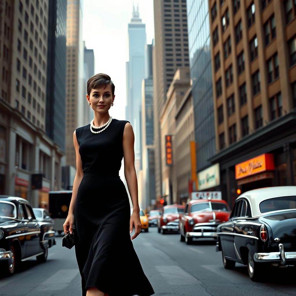Elegant Audrey Hepburn in 1960s Manhattan