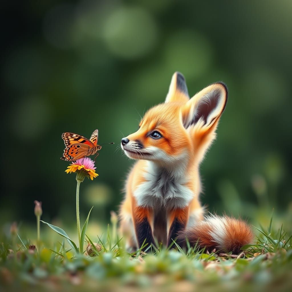 Whimsical Baby Fox Captured in Vibrant Color