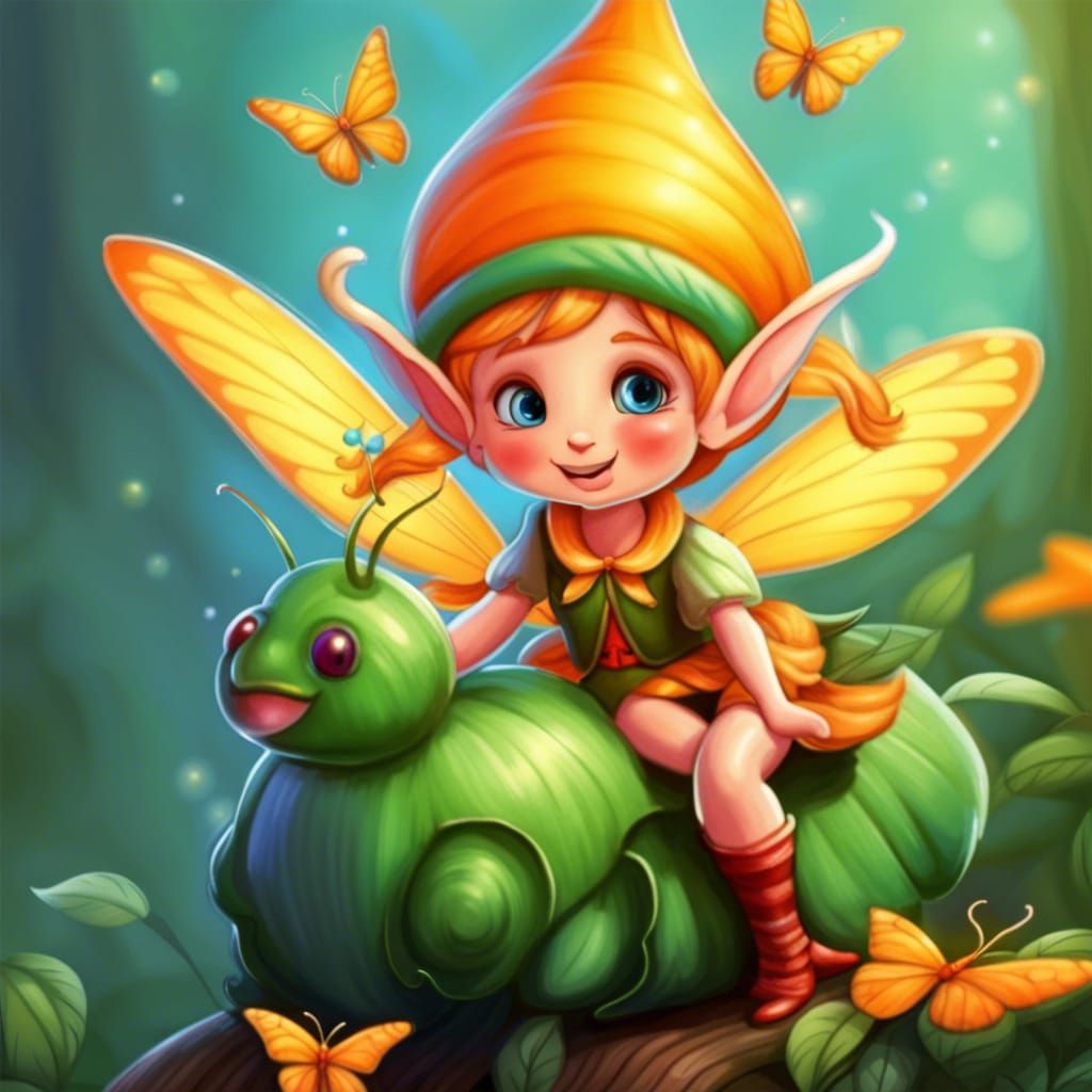 Little Ms. elf and her butterfly caterpillar