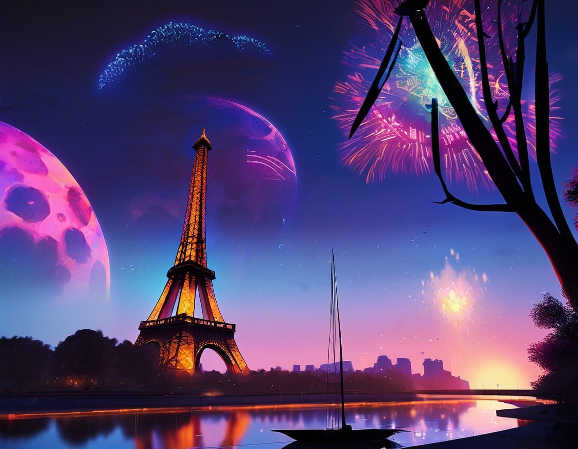 Fantastical Cityscape Illuminated by Vibrant Fireworks in 8k...
