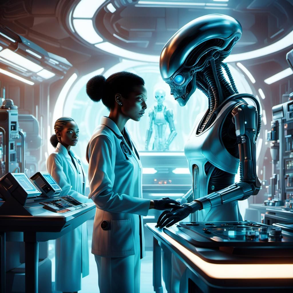 Alien and Human Doctors Meet in Futuristic Lab