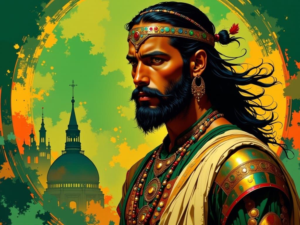 Vibrant Indian Viking Youth in Neon Stencil Art