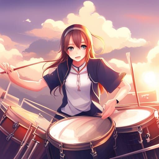 Anime Style Drummer Girl Front View