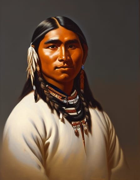 Portrait of a young Comanche Native American.