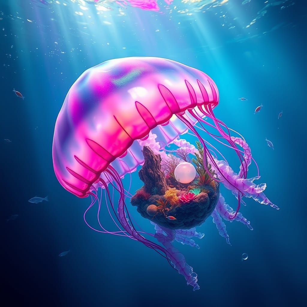Neon Jellyfish Drifting in Dreamlike Ocean